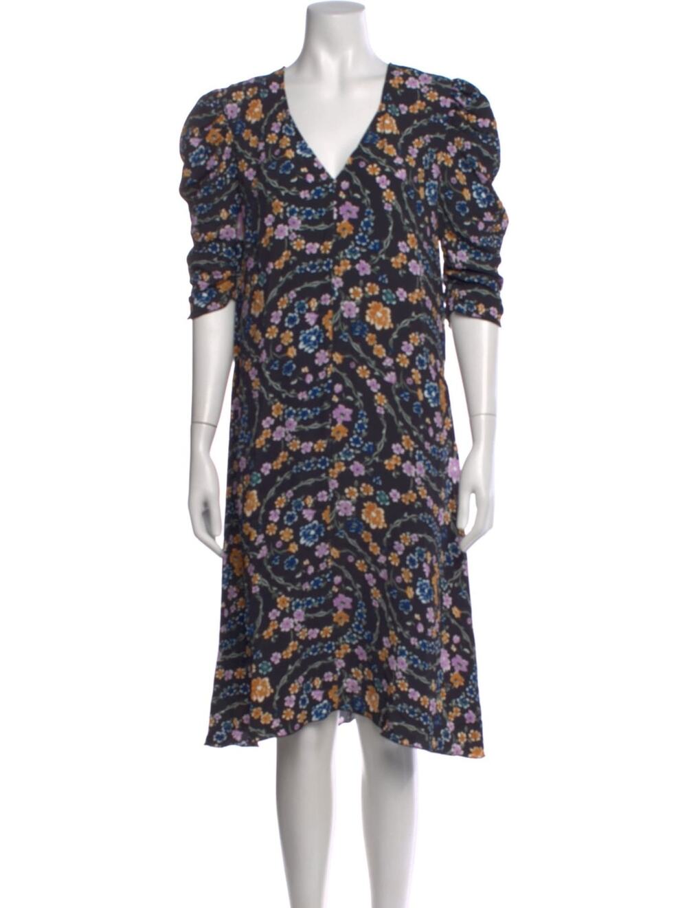 See by Chloé Navy Ditsy Floral Long-Sleeve V-Neck Dress Size 36